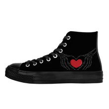 Load image into Gallery viewer, Ti Amo I love you - Exclusive Brand - Black - Skeleton Hands with Heart - High Top Canvas Shoes - Black  Soles
