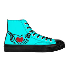 Load image into Gallery viewer, Ti Amo I love you - Exclusive Brand  - Aqua / Cyan - Skeleton Hands wit Heart - High Top Canvas Shoes - Black  Soles
