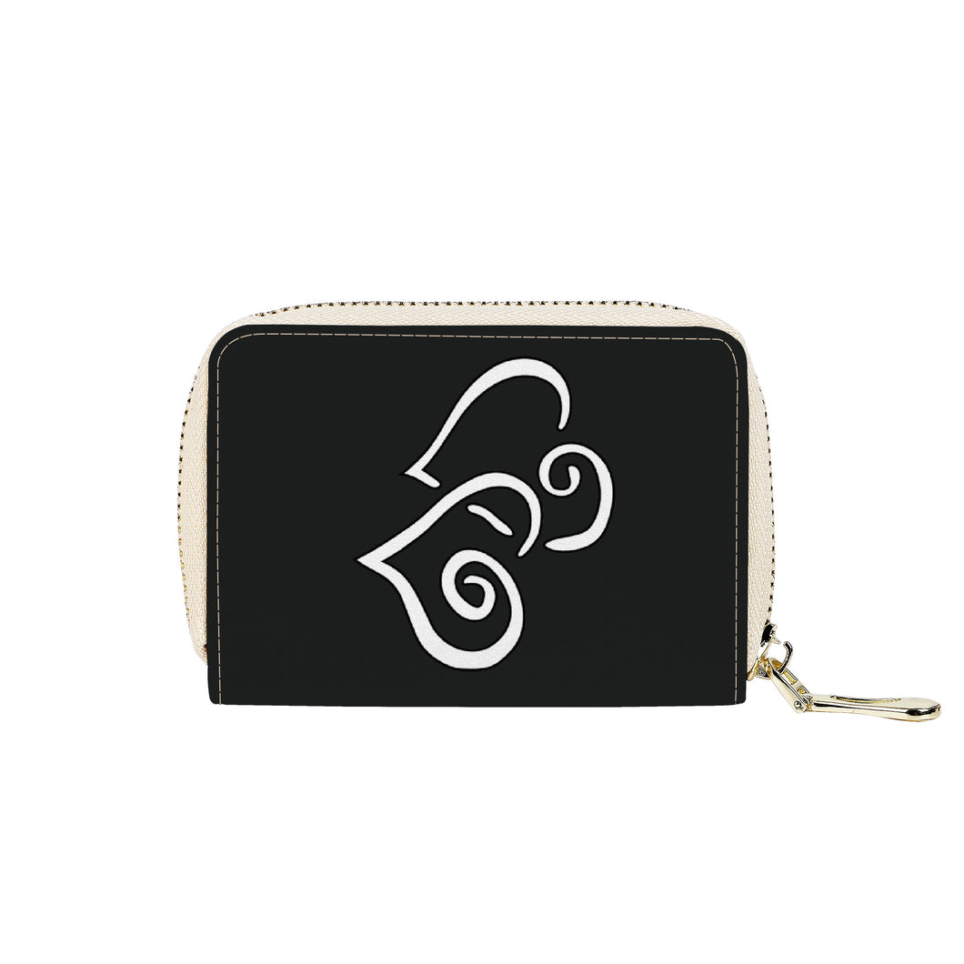 Ti Amo I love you - Exclusive Brand - Black Pepper - Double White Heart - PU Leather - Zipper Card Holder