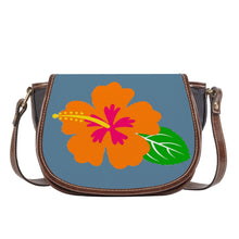 Load image into Gallery viewer, Ti Amo I love you - Exclusive Brand  - Grayish Blue - Hawaiian Flower - Saddle Bag
