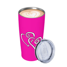 Load image into Gallery viewer, Ti Amo I love you - Exclusive Brand - Hollywood Cerise - Double White Heart - 20oz Stainless Steel Straw Lid Cup
