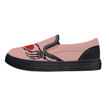 Load image into Gallery viewer, Ti Amo I love you - Exclusive Brand - Pink Rose - Skeleton Hands with Heart - Kids Slip-on shoes - Black Soles
