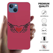 Load image into Gallery viewer, Ti Amo I love you - Exclusive Brand - Viva Magenta - Skeleton Hands with Heart  - iPhone 13 Transparent Case (2 cameras)
