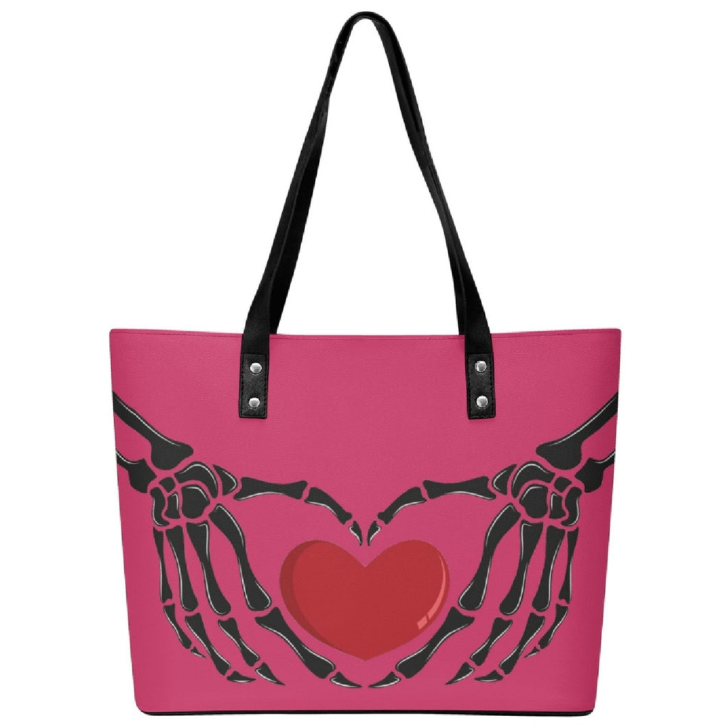 Ti Amo I love you - Exclusive Brand  - Deep Rose - Skeleton Hands with Heart  - Women's PU Leather Handbag