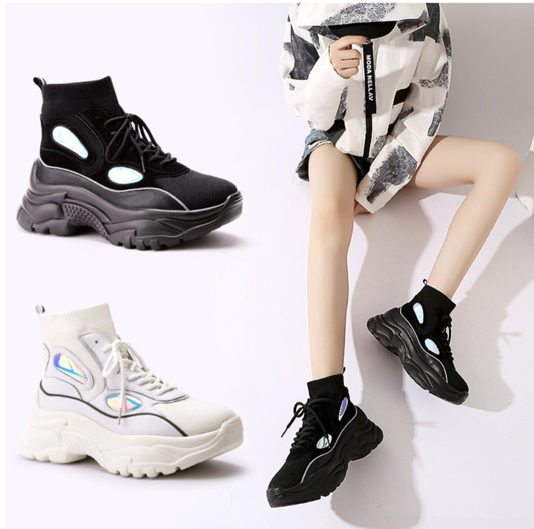 Womens - Black or White - Casual High-Heeled Sneakers