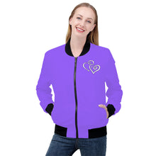 Load image into Gallery viewer, Ti Amo I love you - Exclusive Brand - Heliotrope3 -  Double White Heart - Women&#39;s Bomber Jacket
