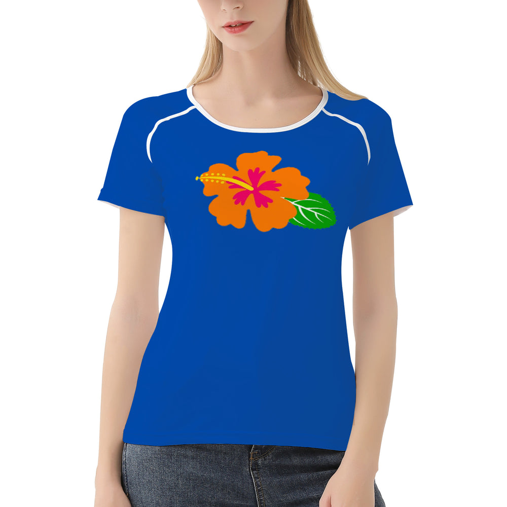 Ti Amo I love you - Exclusive Brand - Dark Blue - Hawaiian Flower - Women's T shirt - Sizes XS-2XL