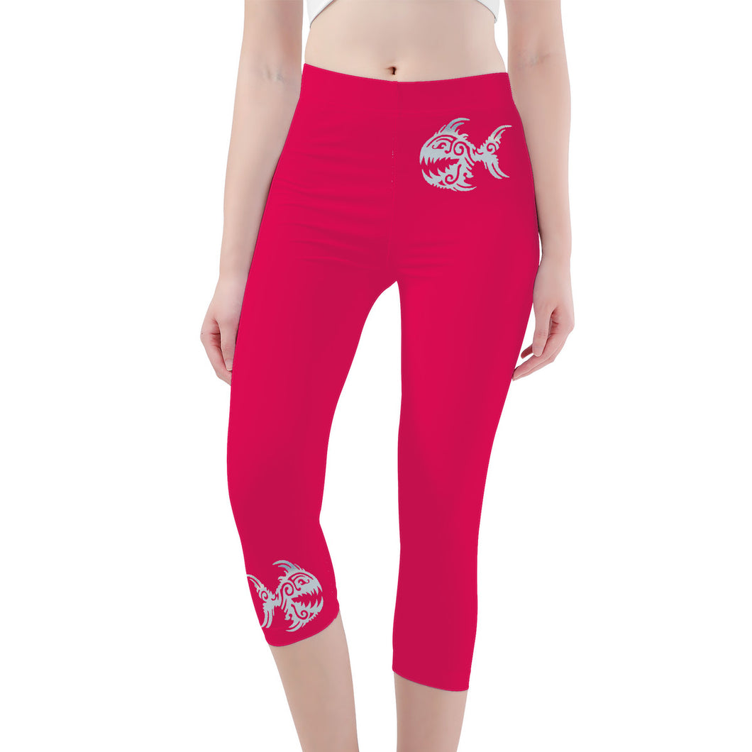 Ti Amo I love you -  Exclusive Brand - Bright Hot Pink - Womens / Teen Girls  / Womens Plus Size  - Angry Fish - Capri Yoga Leggings