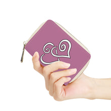 Load image into Gallery viewer, Ti Amo I love you - Exclusive Brand - Metallic Mauve - Double White Heart - PU Leather -  Zipper Card Holder
