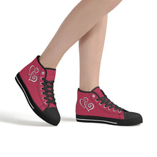 Load image into Gallery viewer, Ti Amo I love you - Exclusive Brand - Viva Magenta - Double White Heart High-Top Canvas Shoes - Black Soles
