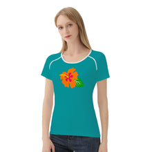 Load image into Gallery viewer, Ti Amo I love you - Exclusive Brand - Persian Green - Hawaiian Flower - Women&#39;s T shirt
