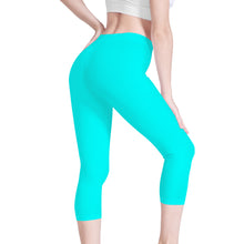 Load image into Gallery viewer, Ti Amo I love you -  Exclusive Brand  - Aqua / Cyan - Womens / Teen Girls  / Womens Plus Size  - Angry Fish - Capri Yoga Leggings
