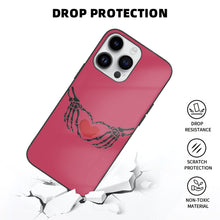 Load image into Gallery viewer, Ti Amo I love you - Exclusive Brand - Viva Magenta - Skeleton Hands with Heart -  iPhone 14 Glass Case (3 cameras)
