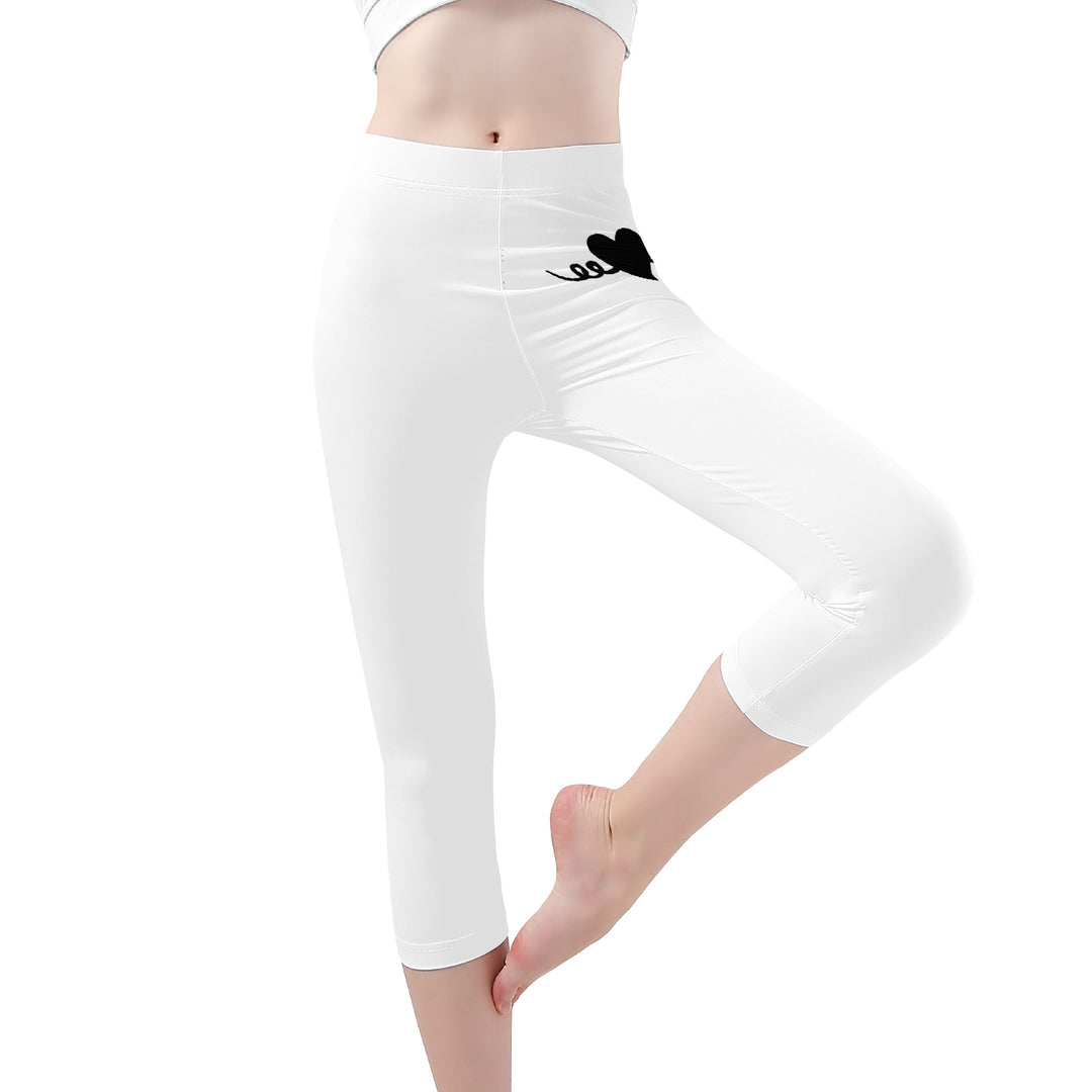 Ti Amo I love you -Exclusive Brand - White - Black Heart - Womens / Teen Girls / Womens Plus Size - Capri Yoga Leggings - Sizes XS-3XL
