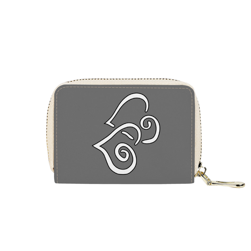 Ti Amo I love you - Exclusive Brand - Dove Gray - Double White Heart - PU Leather - Zipper Card Holder