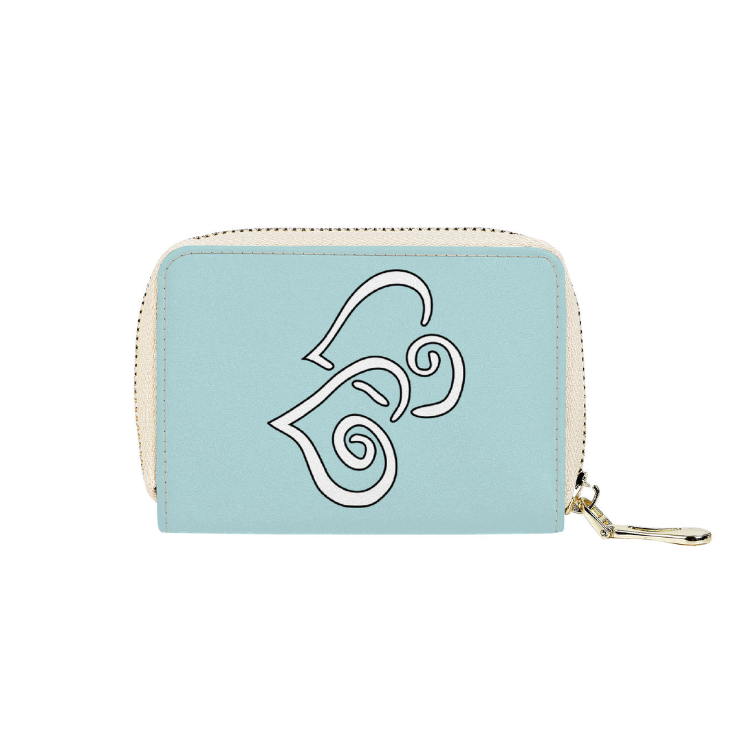 Ti Amo I love you - Exclusive Brand - Medium Ziggurat - Double White Heart - PU Leather -Zipper Card Holder