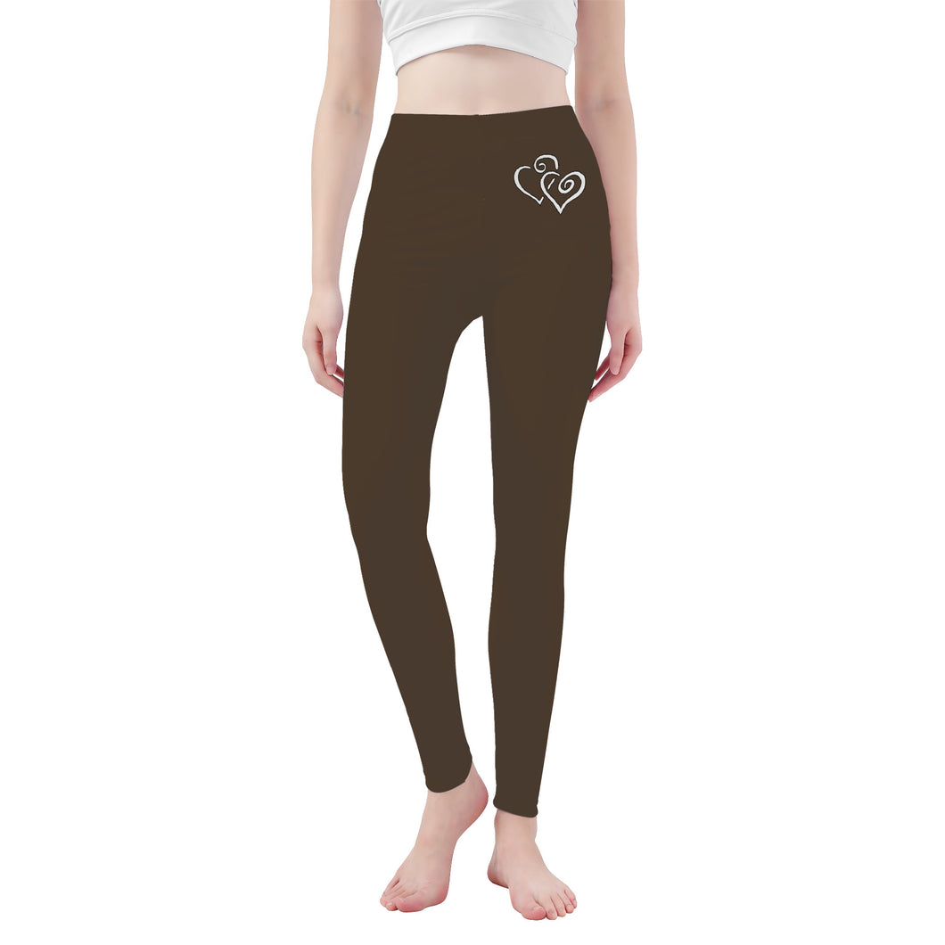 Ti Amo I love you - Exclusive Brand - Abbot - Double White Heart - Womens / Teen Girls  / Womens Plus Size  - Yoga Leggings - Sizes XS-3XL