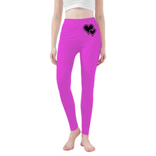 Load image into Gallery viewer, Ti Amo I love you - Exclusive Brand - Brilliant Lavender Rose - Double Black Heart - Womens / Teen Girls  / Womens Plus Size  - Yoga Leggings - Sizes XS-3XL
