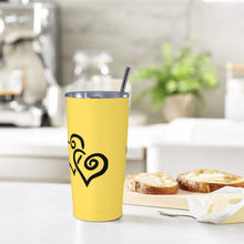 Load image into Gallery viewer, Ti Amo I love you - Exclusive Brand - Mustard Yellow - Double Black Heart - 20oz Stainless Steel Straw Lid Cup
