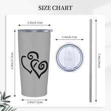 Load image into Gallery viewer, Ti Amo I love you - Exclusive Brand - Silver Chalice - Double Black Heart - 20oz Stainless Steel Straw Lid Cup
