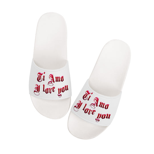 Ti Amo I love you - Exclusive Brand - Fancy Red Lettering  Slide Sandals - White Soles
