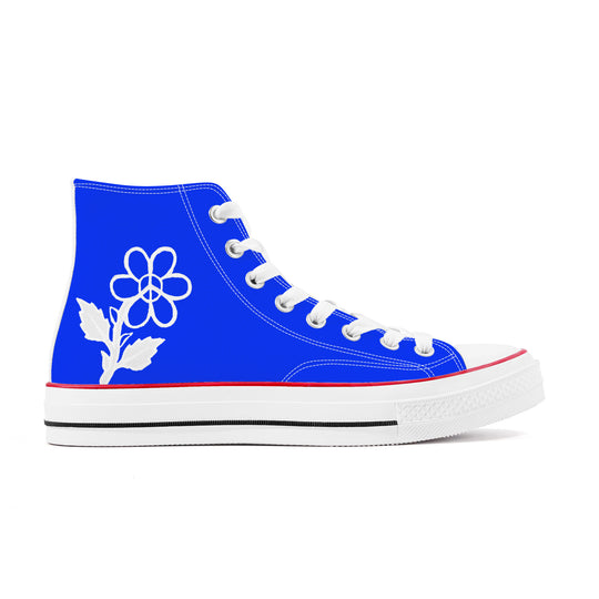Ti Amo I love you - Exclusive Brand - Blue Blue Eyes - White Daisy - High Top Canvas Shoes - White  Soles