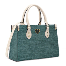 Load image into Gallery viewer, Ti Amo I love you - Exclusive Brand - Green Denim - Luxury Womens PU Tote Bag - Cream Straps
