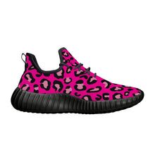 Load image into Gallery viewer, Ti Amo I love you - Exclusive Brand - Hollywood Cerise Leopard - Womens Mesh Knit Sneakers - Black Soles
