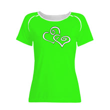 Load image into Gallery viewer, TI Amo I love you - Exclusive Brand - Florescent Green - Double White Heart - Women&#39;s T shirt
