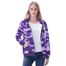 Load image into Gallery viewer, Ti Amo I love you - Exclusive Brand  - Minsk, Grape 2, Mauve 2, Fushia Blue &amp; Jacarta Camouflage - Women&#39;s Zip Hoodie
