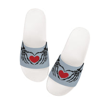 Load image into Gallery viewer, Ti Amo I love you - Exclusive Brand - Cadet Blue 2 - Skeleton Hands with Heart -  Slide Sandals - White Soles
