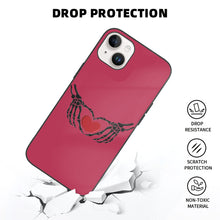 Load image into Gallery viewer, Ti Amo I love you - Exclusive Brand - Viva Magenta - Skeleton Hands with Heart  - iPhone 14 Glass Case (2 cameras)
