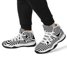 Load image into Gallery viewer, Ti Amo I love you - Exclusive Brand - Black &amp; White Wavy Lines - High Top Air Retro Sneakers - White Laces
