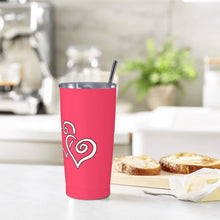 Load image into Gallery viewer, Ti Amo I love you - Exclusive Brand - Radical Red  - Double White Heart - 20oz Stainless Steel Straw Lid Cup
