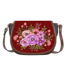 Load image into Gallery viewer, Ti Amo I love you - Exclusive Brand - Dark Burgundy - Pink Floral -  Saddle Bag
