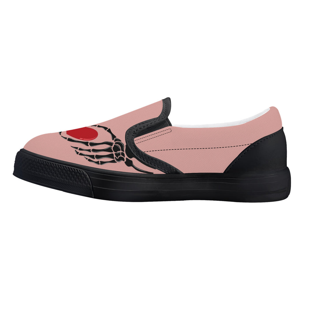 Ti Amo I love you - Exclusive Brand - Pink Rose - Skeleton Hands with Heart - Kids Slip-on shoes - Black Soles