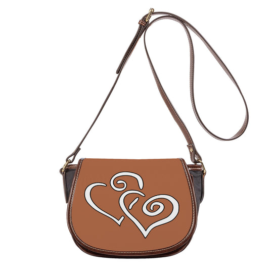 Ti Amo I love you - Exclusive Brand - Earth Brown - Double White Heart - Saddle Bag