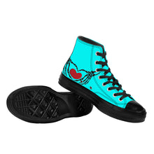 Load image into Gallery viewer, Ti Amo I love you - Exclusive Brand  - Aqua / Cyan - Skeleton Hands wit Heart - High Top Canvas Shoes - Black  Soles
