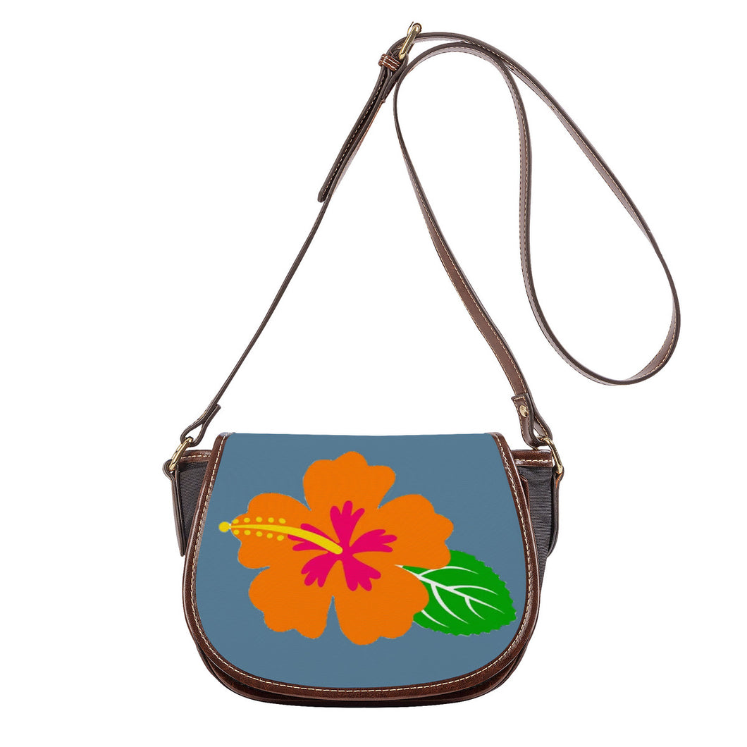 Ti Amo I love you - Exclusive Brand  - Grayish Blue - Hawaiian Flower - Saddle Bag