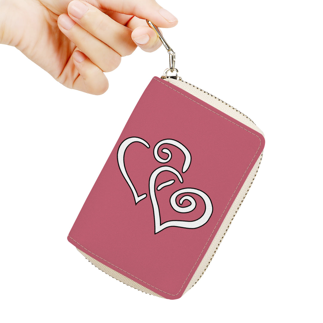 Ti Amo I love you - Exclusive Brand - Contessa 2 - Double White Heart -  PU Leather - Zipper Card Holder