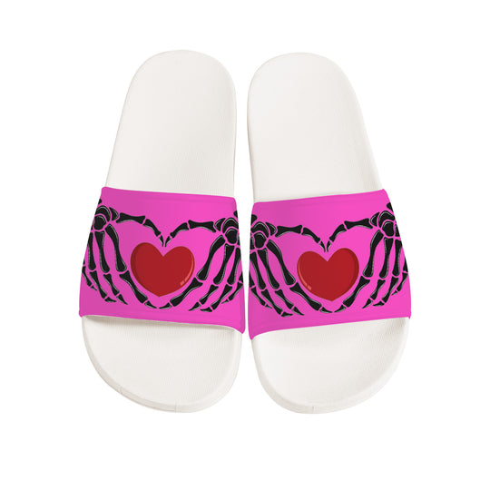 Ti Amo I love you - Exclusive Brand - Light Deep Pink 2 - Skeleton Hands with Heart -  Slide Sandals - White Soles