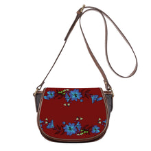 Load image into Gallery viewer, Ti Amo I love you - Exclusive Brand - Dark Burgundy - Blue Floral - Saddle Bag
