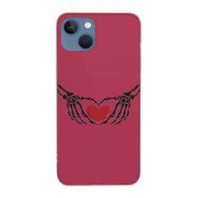 Load image into Gallery viewer, Ti Amo I love you - Exclusive Brand - Viva Magenta - Skeleton Hands with Heart  - iPhone 13 Transparent Case (2 cameras)
