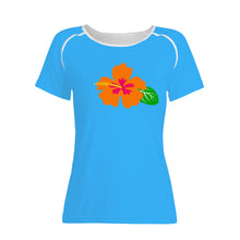 Load image into Gallery viewer, Ti Amo I love you - Exclusive Brand - Medium Cyan Blue - Hawaiian Flower - Women&#39;s T shirt - Sizes XS-2XL
