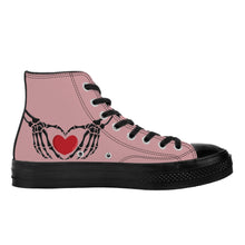 Load image into Gallery viewer, Ti Amo I love you - Exclusive Brand - Oriental Pink - Skeleton Hands with Heart - High Top Canvas Shoes - Black Soles
