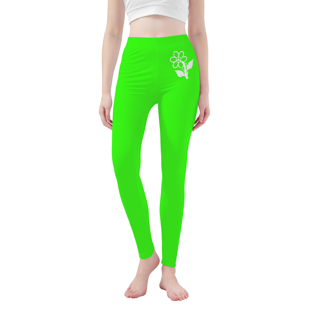 Ti Amo I love you - Exclusive Brand - Florescent Green - White Daisy -  Yoga Leggings