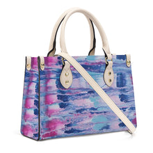 Load image into Gallery viewer, Ti Amo I love you - Exclusive Brand - Mulberry &amp; Kashmir Blue Floating Paint Pattern - Luxury Womens PU Tote Bag - Cream Straps
