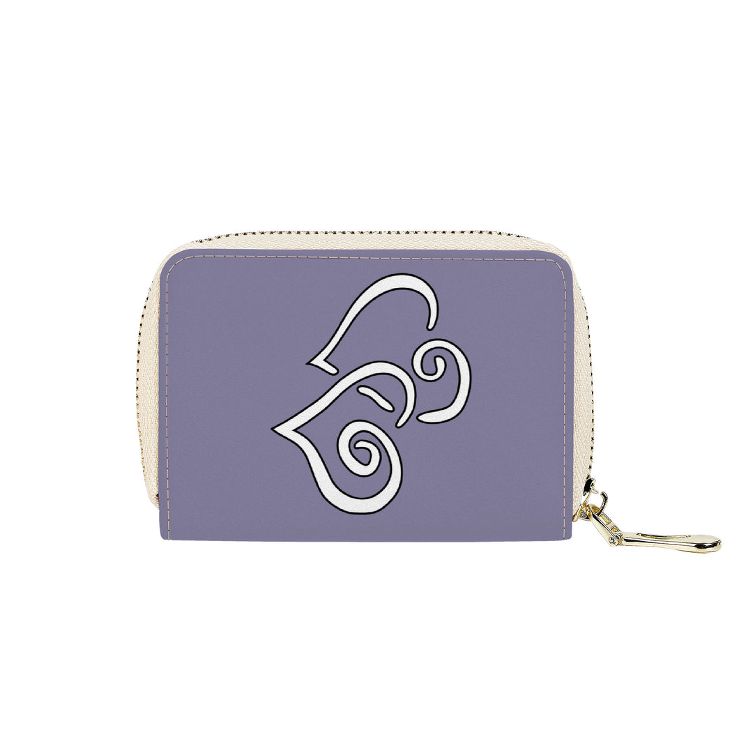 Ti Amo I love you - Exclusive Brand - Manatee - Double White Heart - PU Leather - Zipper Card Holder