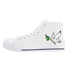 Load image into Gallery viewer, Ti Amo I love you  - Exclusive Brand  - White - Dove with Olive Branch - High-Top Canvas Shoes - White Soles
