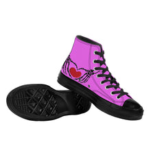 Load image into Gallery viewer, Ti Amo I love you - Exclusive Brand - Deep Lavender Magenta - Skeleton Hands with Heart - High Top Canvas Shoes - Black  Soles
